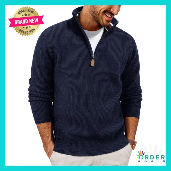 Quarter Zip Pullover Sweater Lightweight Knit Dressy Casual Classic Preppy